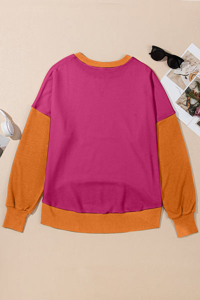 Contrast Round Neck Long Sleeve Sweatshirt