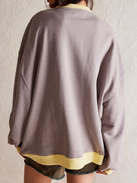 Contrast Trim Round Neck Long Sleeve Sweatshirt