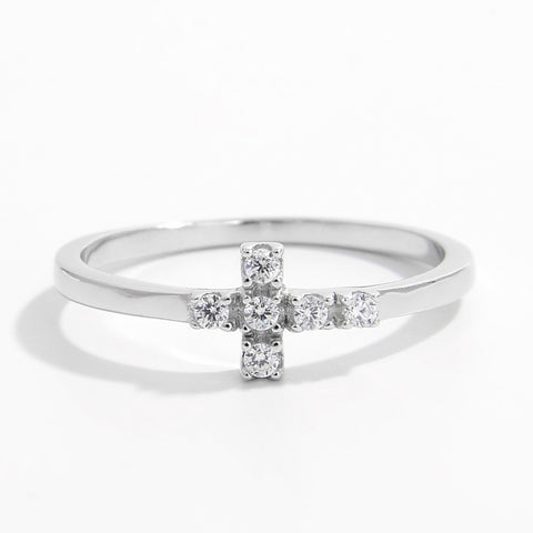 925 Sterling Silver Zircon Cross Ring