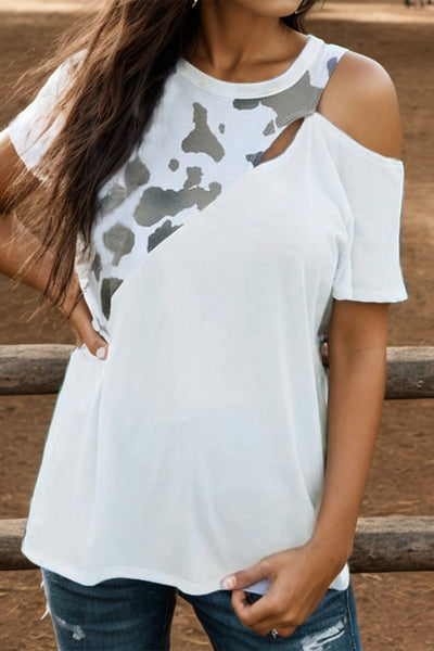 Cutout Round Neck Cold Shoulder T-Shirt