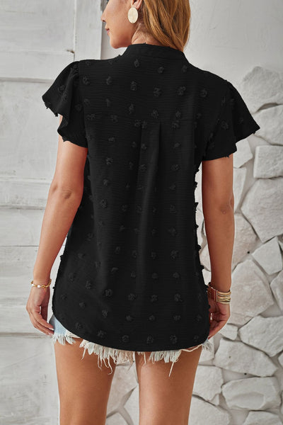 Swiss Dot Notched Cap Sleeve T-Shirt