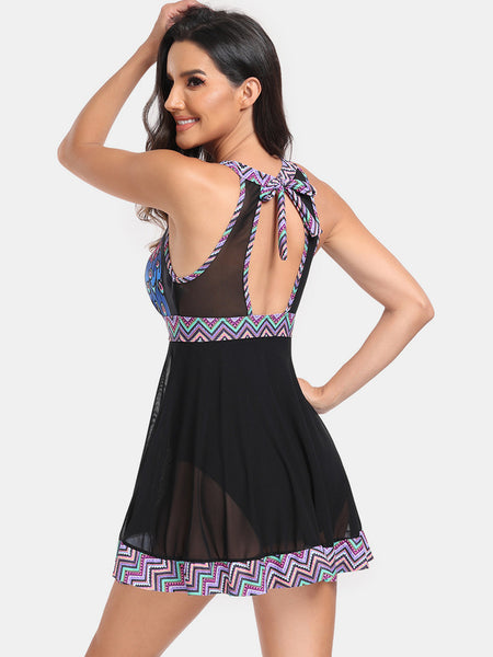 Cutout Printed Grecian Neck One-Piece Swimwear