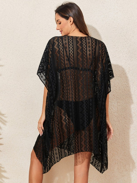 Openwork V-Neck Half Sleeve Cover-Up