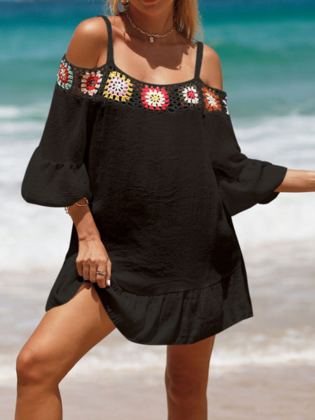 Crochet Cold Shoulder Three-Quarter Sleeve Cover Up