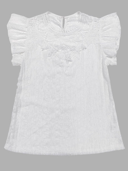 Lace Detail Eyelet Cap Sleeve Blouse