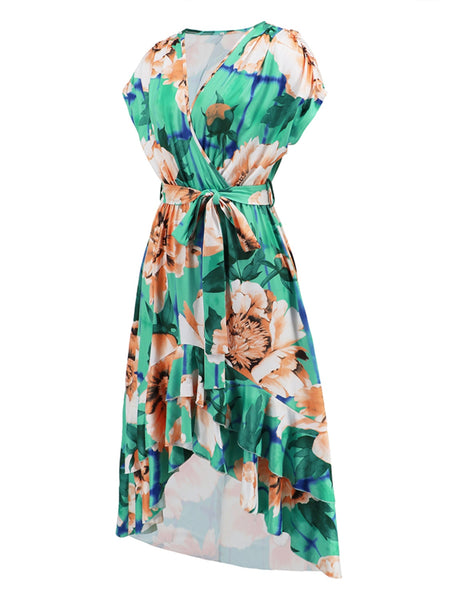 Ruffled Tied Floral Surplice Dress