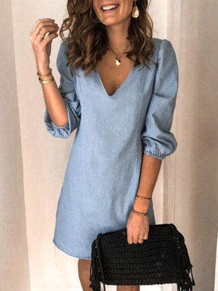 Full Size V-Neck Half Sleeve Dress