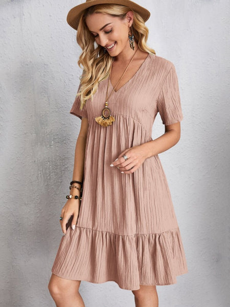 Full Size V-Neck Short Sleeve Dress