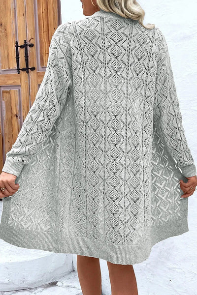 Openwork Button Down Long Sleeve Cardigan