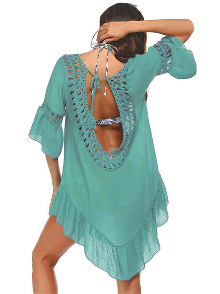 Backless Cutout Three-Quarter Sleeve Cover Up