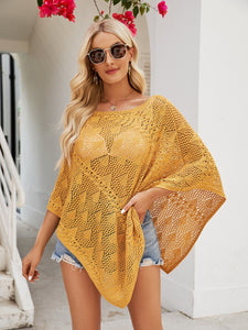 Openwork Boat Neck Shawl Cover Up