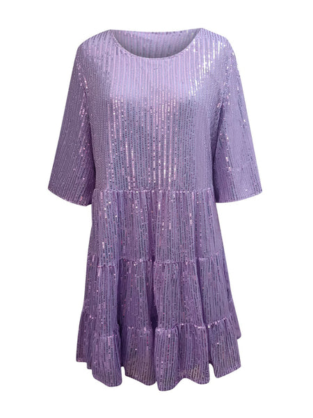 Full Size Sequin Round Neck Half Sleeve Mini Dress