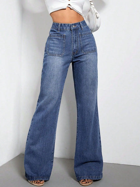 High Waist Bootcut Jeans with Pockets