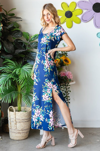 Heimish Full Size Floral Short Sleeve Slit Dress