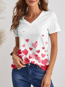Heart V-Neck Short Sleeve T-Shirt