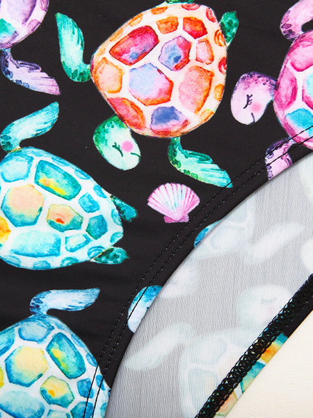 Tortoise Printed Halter Neck Two-Piece Swim Set