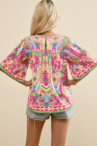 Printed Round Neck Half Sleeve Blouse