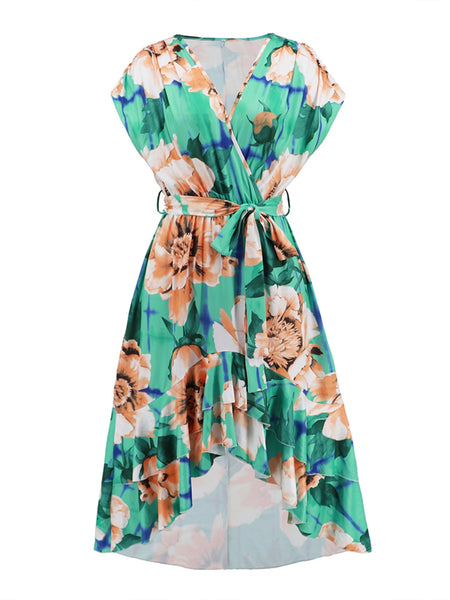 Ruffled Tied Floral Surplice Dress