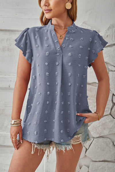 Swiss Dot Notched Cap Sleeve T-Shirt