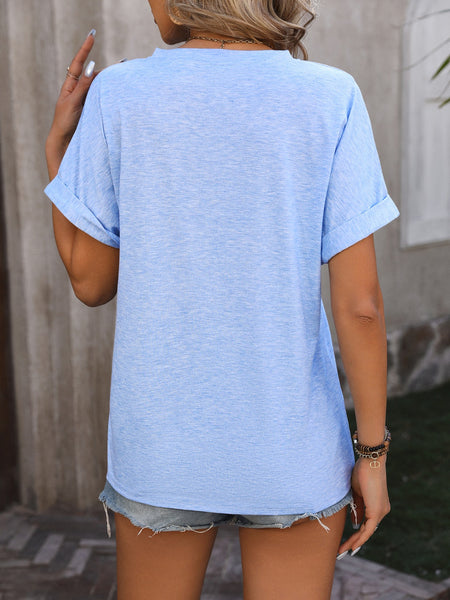 Notched Buttoned Short Sleeve T-Shirt