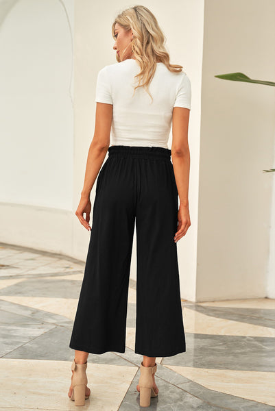 Drawstring Paperbag Waist Wide Leg Pants