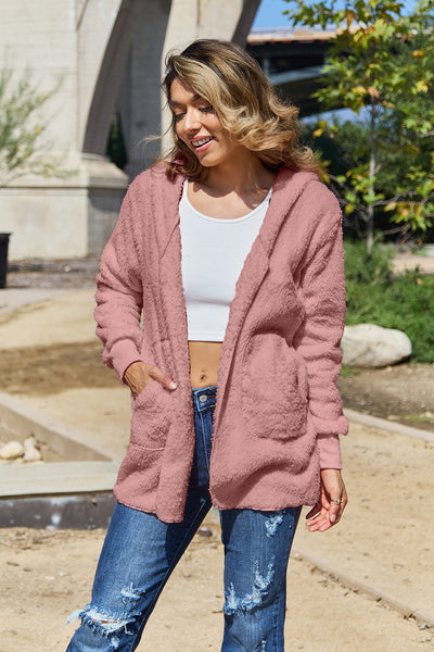 Full Size Teddy Hooded Jacket with Pockets