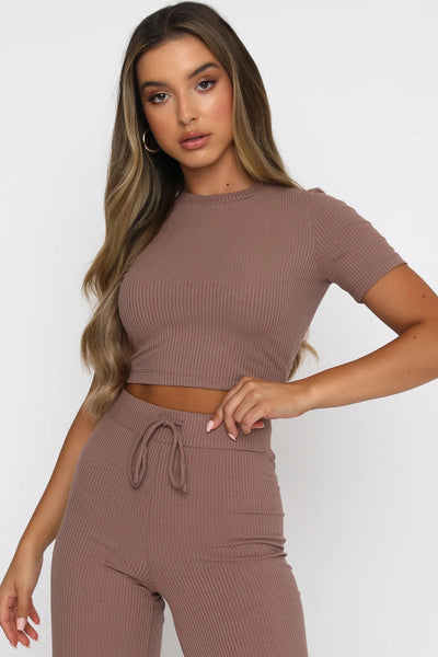 Round Neck Short Sleeve Top and Pants Set