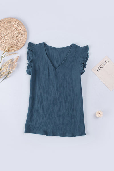 Ruffle Shoulder V-Neck Top