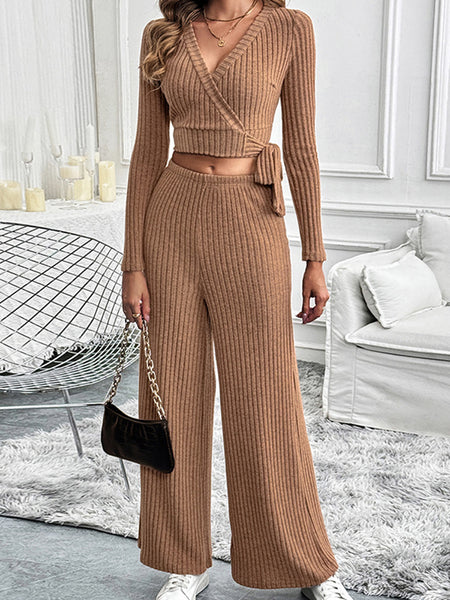 Perfee Surplice Long Sleeve Top and Pants Set