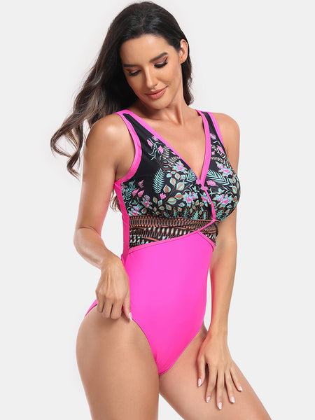 Printed Surplice Wide Strap One-Piece Swimwear