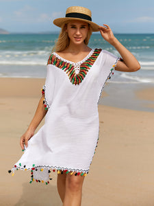 Tassel V-Neck Short Sleeve Cover Up