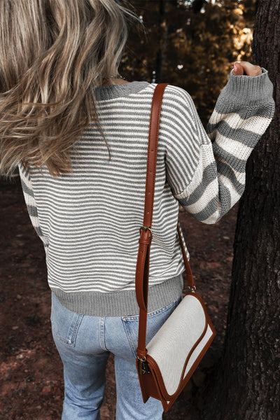 Striped Round Neck Long Sleeve Sweater