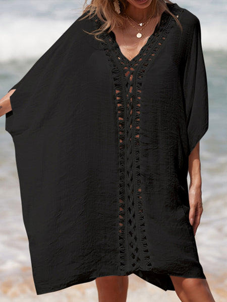 Cutout V-Neck Three-Quarter Sleeve Cover Up