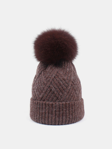 Thermal Knit Hat with Pompom