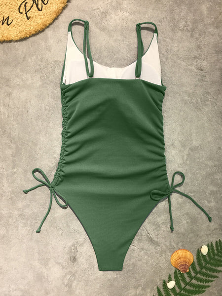 Drawstring Scoop Neck Sleeveless One-Piece Swimwear