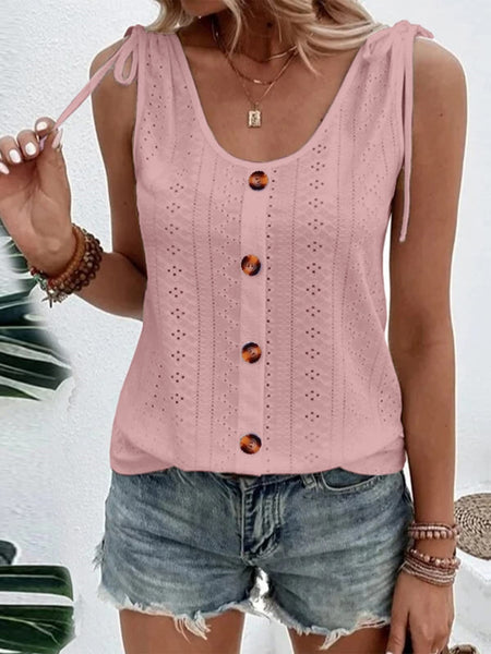 Eyelet Tie Shoulder Scoop Neck Tank