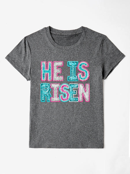 HE IS RISEN Sequin Round Neck T-Shirt