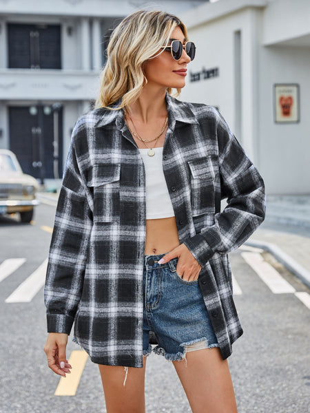 Plaid Collared Neck Button Down Jacket