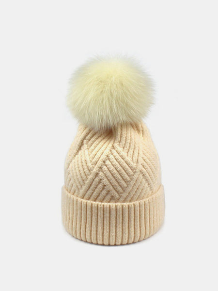 Thermal Knit Hat with Pompom