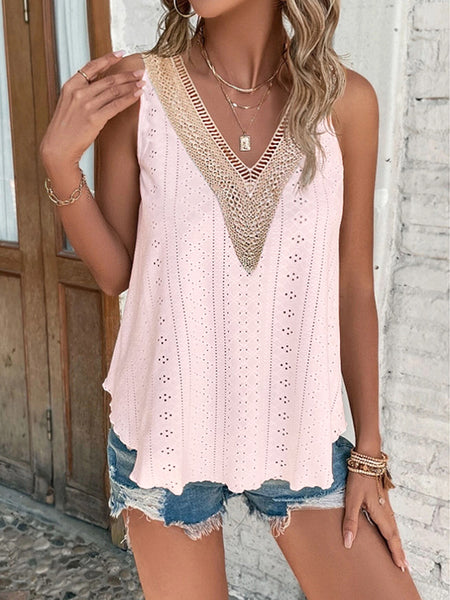 Eyelet V-Neck Wide Strap Tank