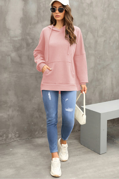 Waffle-Knit Long Sleeve Hoodie