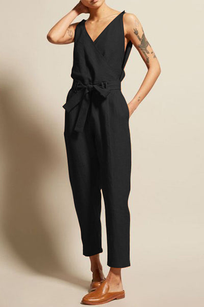 Full Size Surplice Sleeveless Jumpsuit