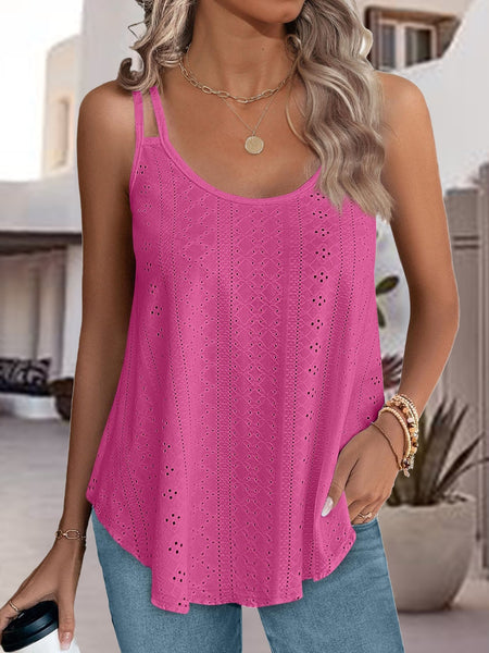 Eyelet Scoop Neck Spaghetti Strap Cami