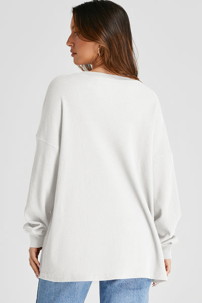 Waffle-Knit Long Sleeve Sweatshirt