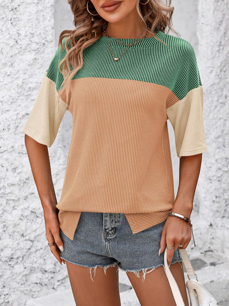 Color Block Round Neck Half Sleeve T-Shirt