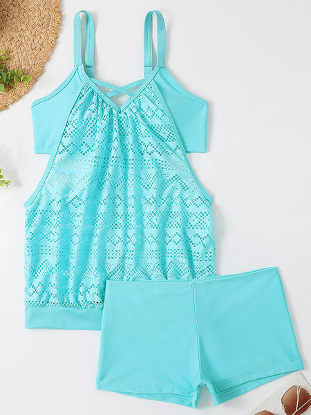 Full Size Openwork Wide Strap Two-Piece Swim Set