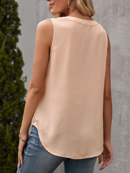 Solid Notched Sleeveless Blouse