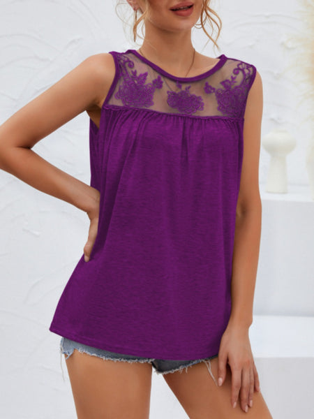 Lace Detail Round Neck Tank