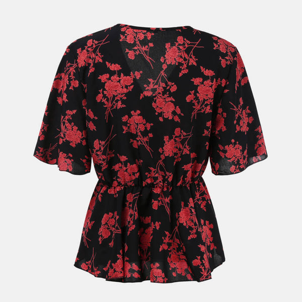 Floral V-Neck Peplum Blouse