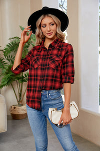 Plaid Curved Hem Long Sleeve Shirt